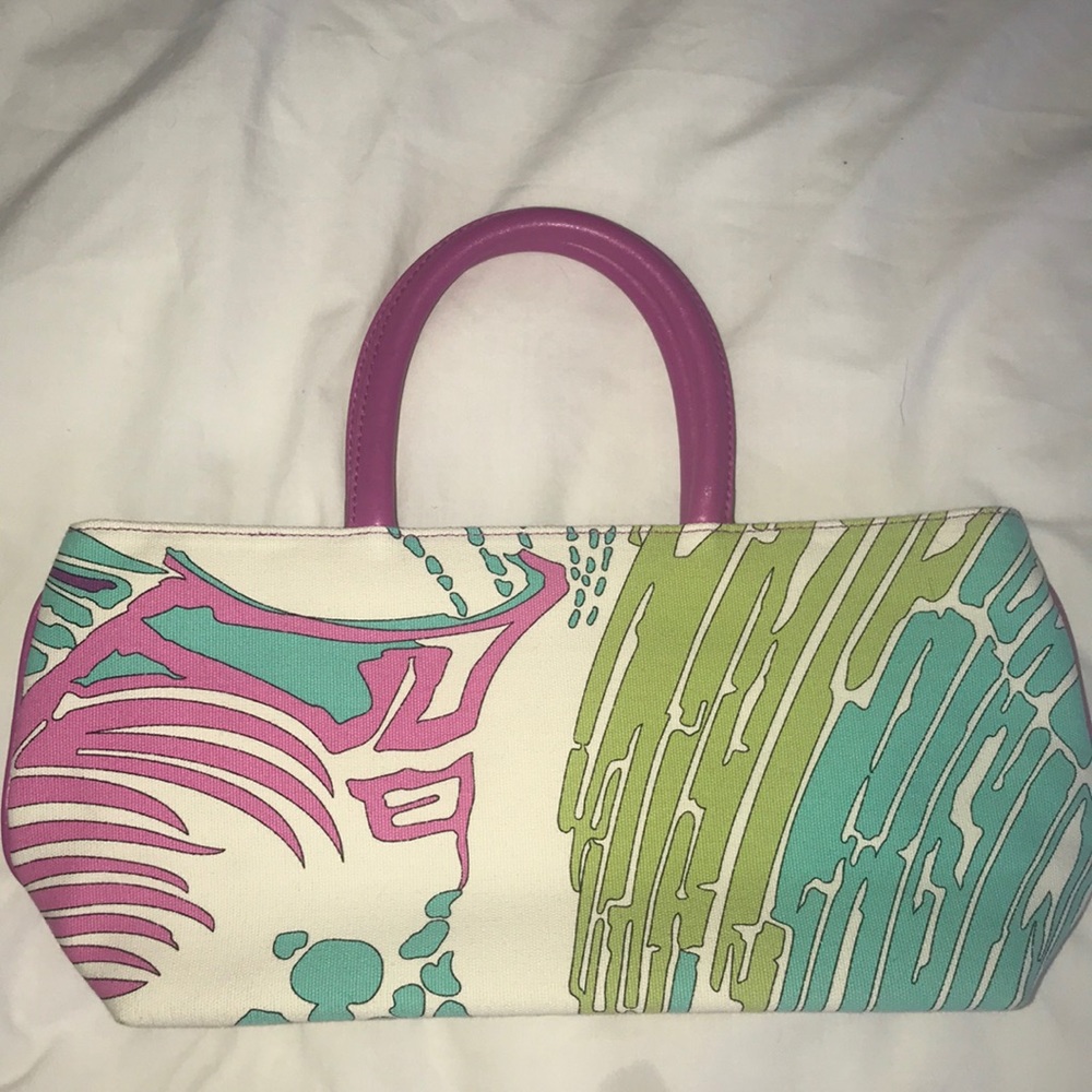 EUC Emilo Pucci canvas clutch purse w leather trim